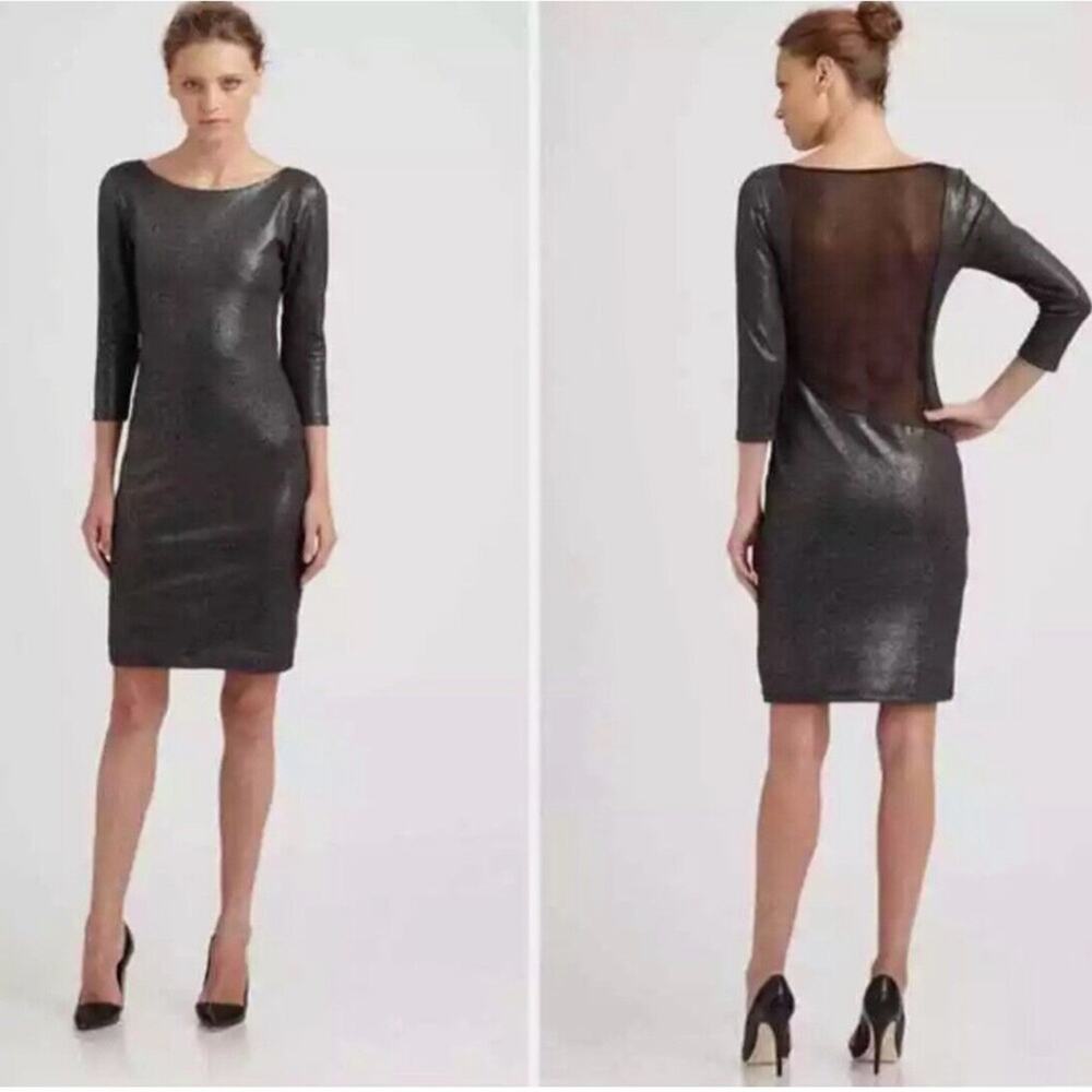 alice + olivia Charnelle Gunmetal Grey Mesh Back Dress Size 6